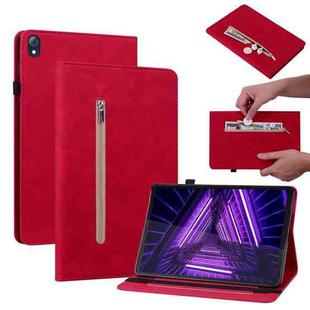 For Lenovo Tab K10 Skin Feel Solid Color Zipper Leather Tablet Case(Red)