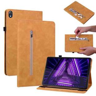 For Lenovo Tab K10 Skin Feel Solid Color Zipper Leather Tablet Case(Yellow)