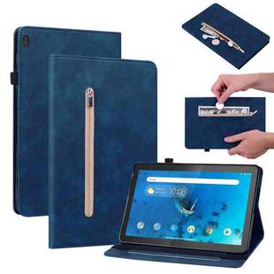 For Lenovo Tab M10 TB-X605 Skin Feel Solid Color Zipper Leather Tablet Case(Blue)