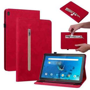 For Lenovo Tab M10 TB-X605 Skin Feel Solid Color Zipper Leather Tablet Case(Red)