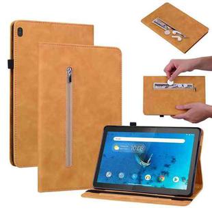 For Lenovo Tab M10 TB-X605 Skin Feel Solid Color Zipper Leather Tablet Case(Yellow)