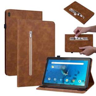 For Lenovo Tab M10 TB-X605 Skin Feel Solid Color Zipper Leather Tablet Case(Brown)