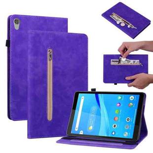 For Lenovo Tab M8 HD TB-8505F Skin Feel Solid Color Zipper Leather Tablet Case(Purple)