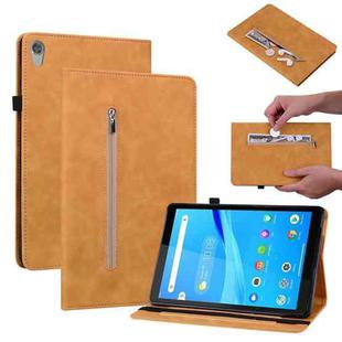 For Lenovo Tab M8 HD TB-8505F Skin Feel Solid Color Zipper Leather Tablet Case(Yellow)