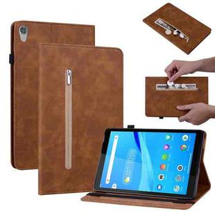 For Lenovo Tab M8 HD TB-8505F Skin Feel Solid Color Zipper Leather Tablet Case(Brown)