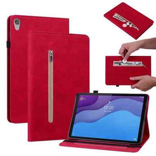 For Lenovo Tab M10 HD 2nd Gen TB-X306X Skin Feel Solid Color Zipper Leather Tablet Case(Red)