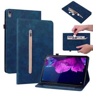 For Lenovo Tab P11 TB-J606F Skin Feel Solid Color Zipper Leather Tablet Case(Blue)