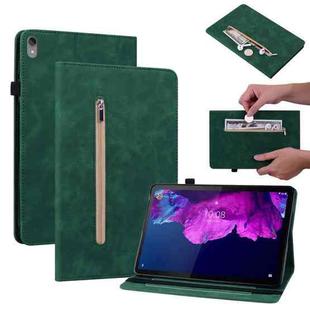 For Lenovo Tab P11 TB-J606F Skin Feel Solid Color Zipper Leather Tablet Case(Green)