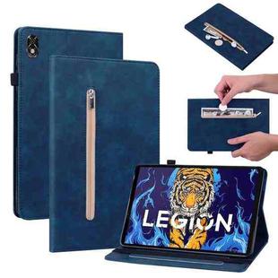 For Lenovo Legion Y700 TB-9707F Skin Feel Solid Color Zipper Leather Tablet Case(Blue)