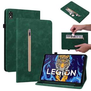 For Lenovo Legion Y700 TB-9707F Skin Feel Solid Color Zipper Leather Tablet Case(Green)