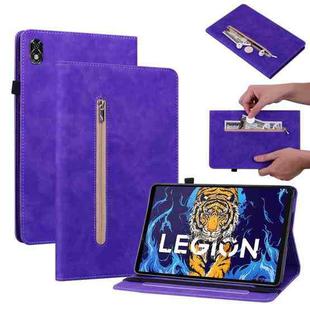 For Lenovo Legion Y700 TB-9707F Skin Feel Solid Color Zipper Leather Tablet Case(Purple)
