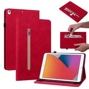 Skin Feel Solid Color Zipper Smart Leather Tablet Case For iPad 10.2 2021 / 2020 / 2019 / Air 10.5 2019(Red)