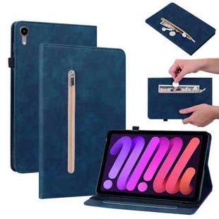 For iPad mini 6 Skin Feel Solid Color Zipper Smart Leather Tablet Case(Blue)