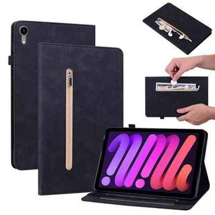 For iPad mini 6 Skin Feel Solid Color Zipper Smart Leather Tablet Case(Black)