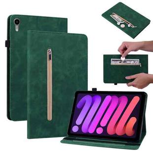 For iPad mini 6 Skin Feel Solid Color Zipper Smart Leather Tablet Case(Green)
