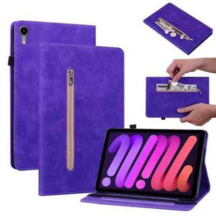 For iPad mini 6 Skin Feel Solid Color Zipper Smart Leather Tablet Case(Purple)