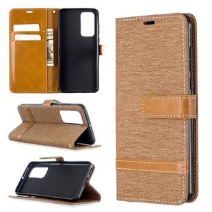For Huawei P40 Color Matching Denim Texture Horizontal Flip Leather Case with Holder & Card Slots & Wallet & Lanyard(Brown)