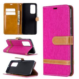 For Huawei P40 Color Matching Denim Texture Horizontal Flip Leather Case with Holder & Card Slots & Wallet & Lanyard(Rose Red)