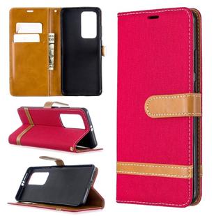 For Huawei P40 Pro Color Matching Denim Texture Horizontal Flip Leather Case with Holder & Card Slots & Wallet & Lanyard(Red)