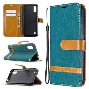 For Galaxy A01 Color Matching Denim Texture Horizontal Flip Leather Case with Holder & Card Slots & Wallet & Lanyard(Green)