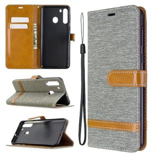 For Galaxy A21 Color Matching Denim Texture Horizontal Flip Leather Case with Holder & Card Slots & Wallet & Lanyard(Grey)
