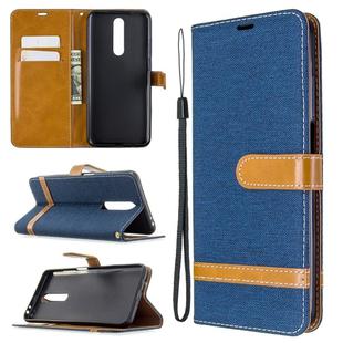 For Xiaomi Redmi K30 Color Matching Denim Texture Horizontal Flip Leather Case with Holder & Card Slots & Wallet & Lanyard(Dark Blue)