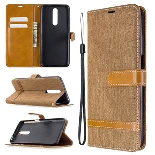 For Xiaomi Redmi K30 Color Matching Denim Texture Horizontal Flip Leather Case with Holder & Card Slots & Wallet & Lanyard(Brown)