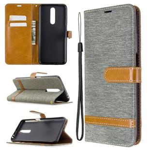 For Xiaomi Redmi K30 Color Matching Denim Texture Horizontal Flip Leather Case with Holder & Card Slots & Wallet & Lanyard(Grey)