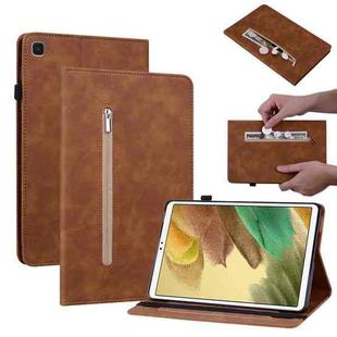 For Samsung Galaxy Tab A7 Lite T220 Skin Feel Solid Color Zipper Leather Tablet Case(Brown)