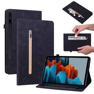 For Samsung Galaxy Tab S7 / S8 Skin Feel Solid Color Zipper Leather Tablet Case(Black)
