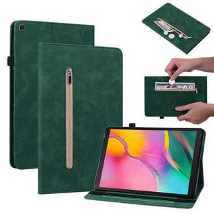 For Samsung Galaxy Tab A 10.1 2019 T510 Skin Feel Solid Color Zipper Leather Tablet Case(Green)