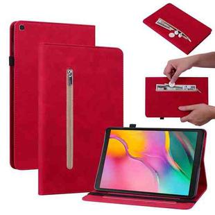 For Samsung Galaxy Tab A 10.1 2019 T510 Skin Feel Solid Color Zipper Leather Tablet Case(Red)