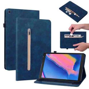 For Samsung Tab A 8.0 2019 8.0 T290 Skin Feel Solid Color Zipper Leather Tablet Case(Blue)