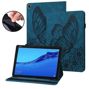 For Huawei MediaPad M5 Lite 10.1 Big Butterfly Embossed Leather Tablet Case(Blue)