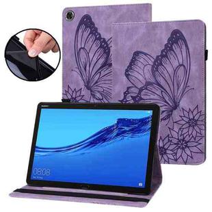 For Huawei MediaPad M5 Lite 10.1 Big Butterfly Embossed Leather Tablet Case(Purple)