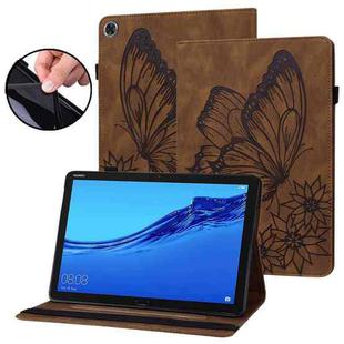 For Huawei MediaPad M5 Lite 10.1 Big Butterfly Embossed Leather Tablet Case(Brown)