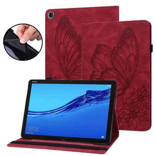 For Huawei MediaPad M5 Lite 10.1 Big Butterfly Embossed Leather Tablet Case(Red)