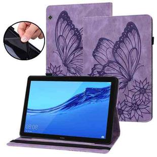 For Huawei MediaPad T3 10 Big Butterfly Embossed Leather Tablet Case(Purple)