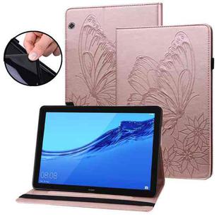 For Huawei MediaPad T3 10 Big Butterfly Embossed Leather Tablet Case(Rose Gold)