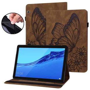 For Huawei MediaPad T3 10 Big Butterfly Embossed Leather Tablet Case(Brown)