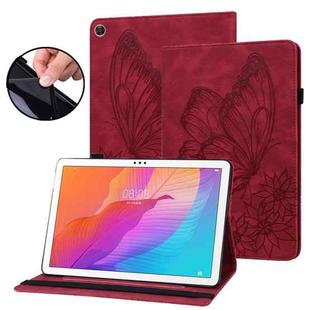 For Huawei MatePad T 10s Big Butterfly Embossed Leather Tablet Case(Red)
