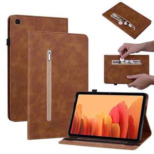 For Samsung Galaxy Tab A7 10.4 2020 SM-T500 Skin Feel Solid Color Zipper Smart Leather Tablet Case(Brown)