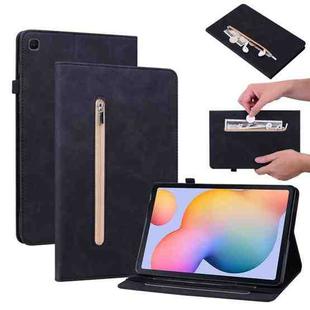 For Samsung Galaxy Tab S6 Lite SM-P610 Skin Feel Solid Color Zipper Smart Leather Tablet Case(Black)