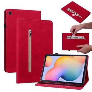 For Samsung Galaxy Tab S6 Lite SM-P610 Skin Feel Solid Color Zipper Smart Leather Tablet Case(Red)