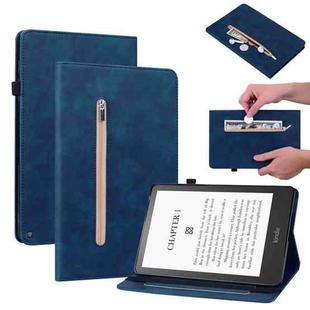 For Amazon Kindle Paperwhite 5 2021 Skin Feel Solid Color Zipper Smart Leather Tablet Case(Blue)