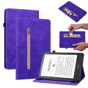 For Amazon Kindle Paperwhite 5 2021 Skin Feel Solid Color Zipper Smart Leather Tablet Case(Purple)