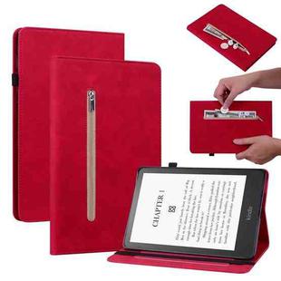 For Amazon Kindle Paperwhite 5 2021 Skin Feel Solid Color Zipper Smart Leather Tablet Case(Red)