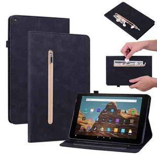 For Amazon Kindle HD 10 2019 / 2017 Skin Feel Solid Color Zipper Smart Leather Tablet Case(Black)