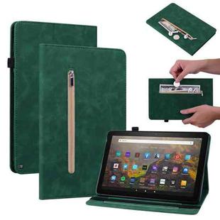 For Amazon Kindle HD 8 2020 Skin Feel Solid Color Zipper Smart Leather Tablet Case(Green)