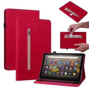 For Amazon Kindle HD 8 2020 Skin Feel Solid Color Zipper Smart Leather Tablet Case(Red)
